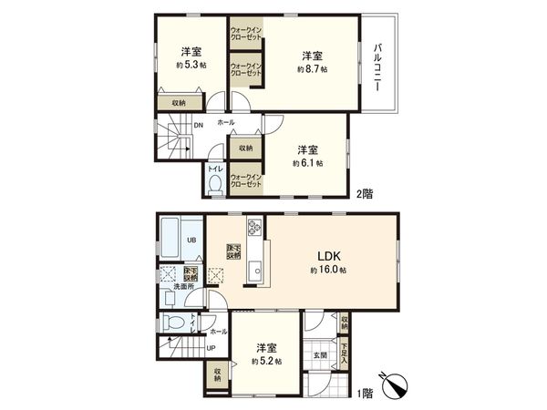 袋原一丁目 新築一戸建 2号棟 間取図(平面図) 袋原一丁目 新築一戸建 2号棟 間取図(平面図)