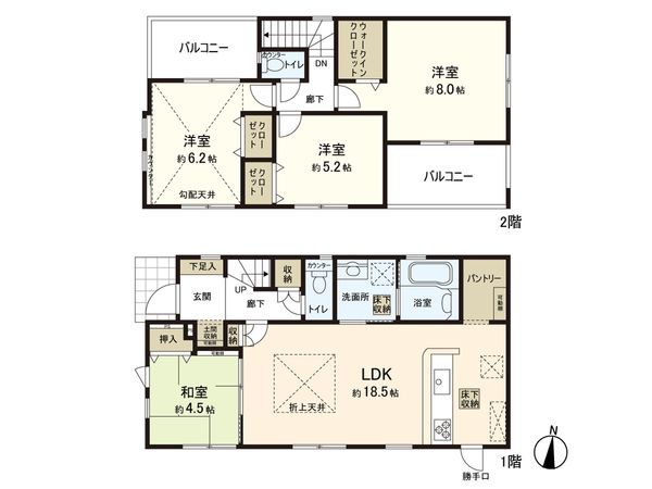 名取市田高字南 新築一戸建 1号棟 間取図(平面図) 名取市田高字南 新築一戸建 1号棟 間取図(平面図)
