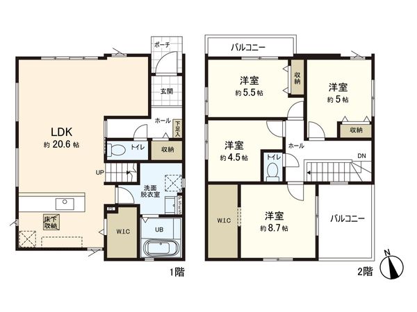 中田2丁目 新築戸建 1号棟 間取図(平面図)