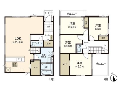 中田2丁目 新築戸建 1号棟 間取図(平面図)