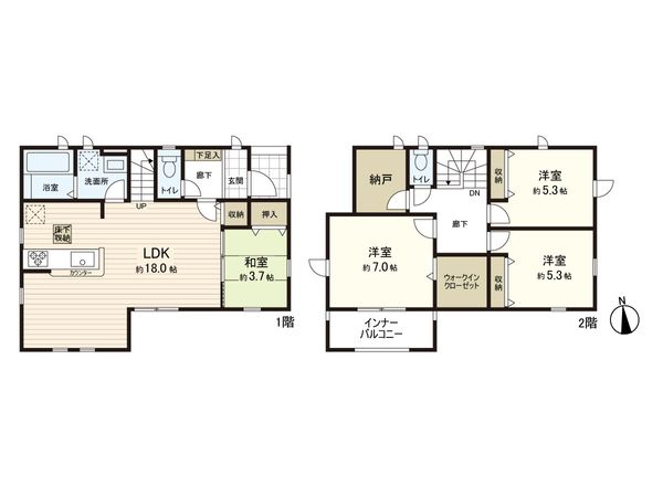名取市増田7丁目 新築一戸建 1号棟 間取図(平面図)