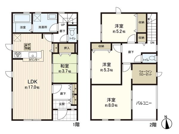 名取市増田7丁目 新築一戸建 2号棟 間取図(平面図)