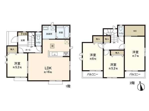 新築戸建 四郎丸字渡道 A号棟 間取図(平面図) 新築戸建 四郎丸字渡道 A号棟 間取図(平面図)