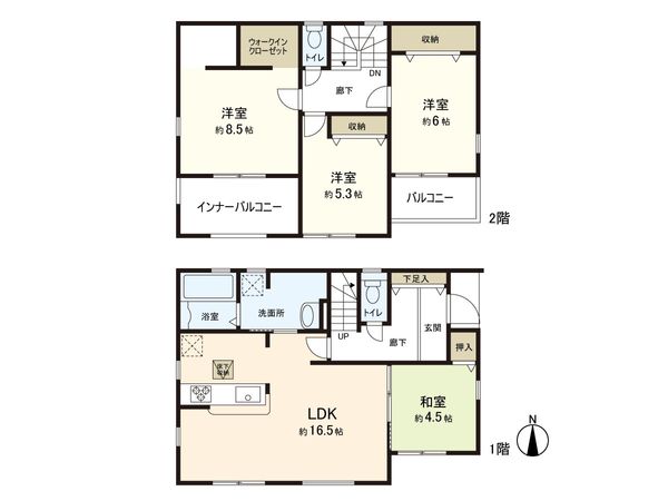 郡山字穴田西 新築戸建 2号棟 間取図(平面図) 郡山字穴田西 新築戸建 2号棟 間取図(平面図)