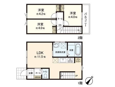 上飯田3丁目A棟 間取図　コンパクトな住宅です。一人暮らしにもDINKSにもピッタリです。