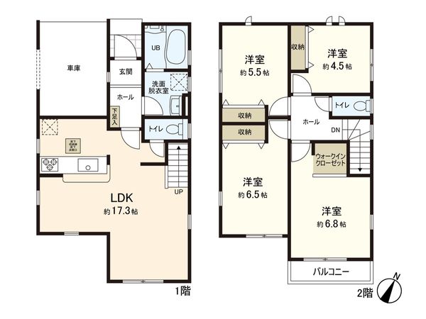 田子一丁目 新築戸建 1号棟 間取図(平面図) 田子一丁目 新築戸建 1号棟 間取図(平面図)