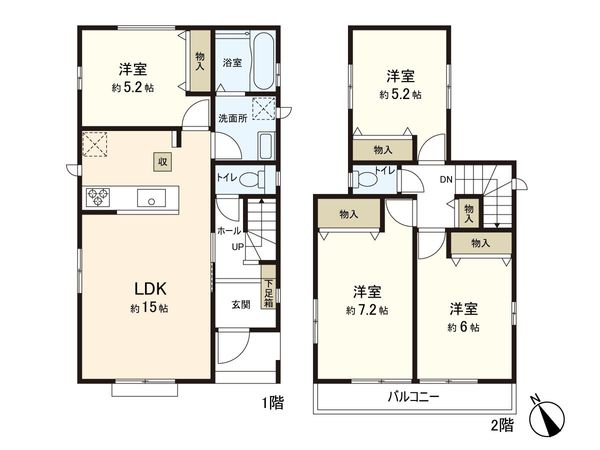 吉成3丁目 新築戸建 1号棟 間取図(平面図) 吉成3丁目 新築戸建 1号棟 間取図(平面図)
