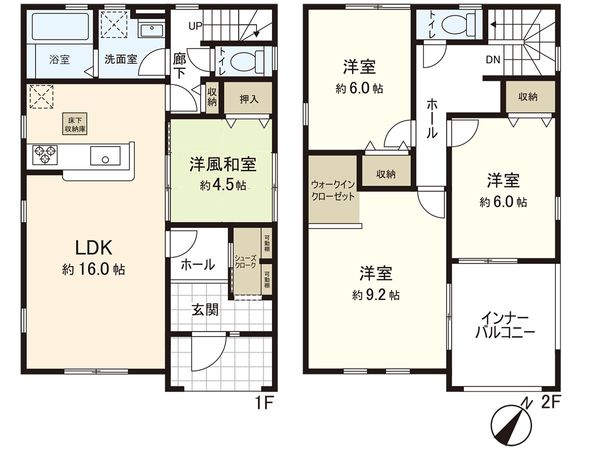 利府町神谷沢字南沢 新築戸建 1号棟 間取図(平面図) 利府町神谷沢字南沢 新築戸建 1号棟 間取図(平面図)