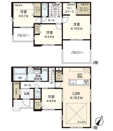 あけの平2丁目 新築戸建 間取図(平面図) あけの平2丁目 新築戸建 間取図(平面図)
