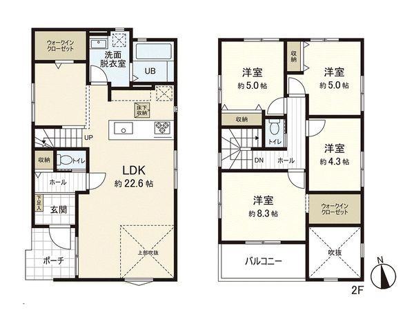 富沢2丁目 新築戸建 2号棟 間取図(平面図)