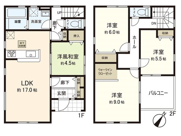 利府町神谷沢字南沢 新築戸建 2号棟 間取図(平面図) 間取図(平面図)