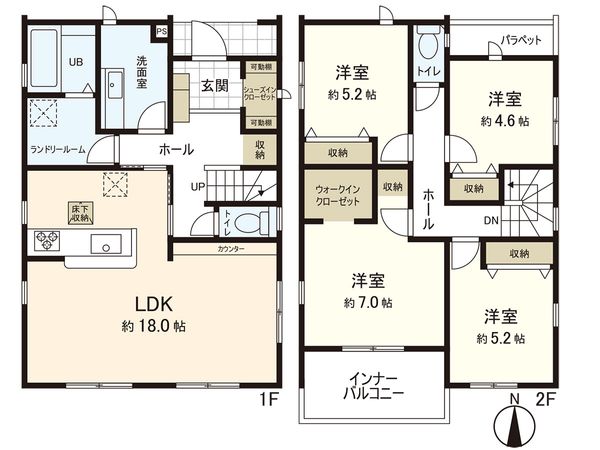 多賀城市山王字北寿福寺 新築戸建 2号棟 間取図(平面図) 多賀城市山王字北寿福寺 新築戸建 2号棟 間取図(平面図)