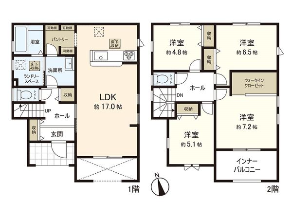 上飯田3丁目 新築戸建 2号棟 間取図(平面図) 上飯田3丁目 新築戸建 2号棟 間取図(平面図)