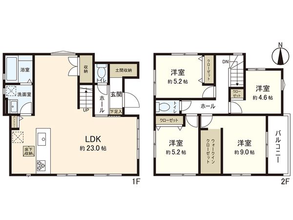 多賀城市高橋2丁目 新築戸建 1号棟 間取図(平面図) 多賀城市高橋2丁目 新築戸建 1号棟 間取図(平面図)