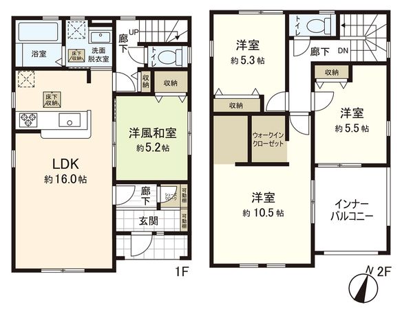 花園3丁目 新築戸建 2号棟 間取図(平面図) 花園3丁目 新築戸建 2号棟 間取図(平面図)