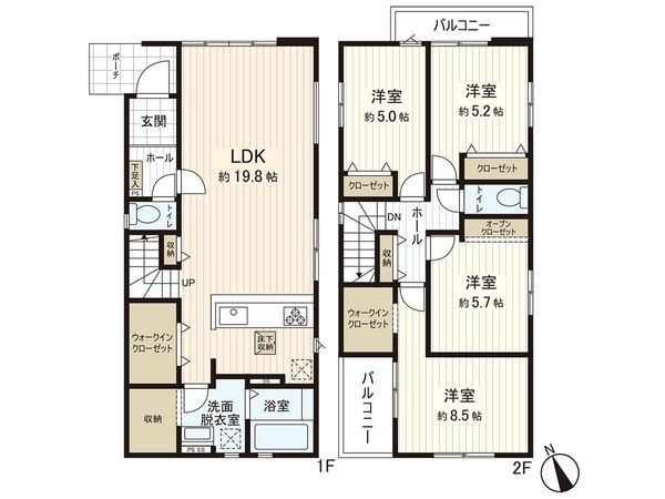 新築戸建 上谷刈1丁目 1号棟 間取図(平面図) 新築戸建 上谷刈1丁目 1号棟 間取図(平面図)