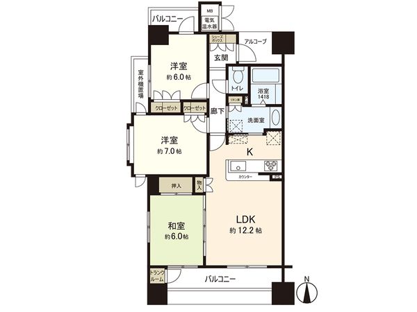 サンデュエル東宮城野 間取図(平面図)