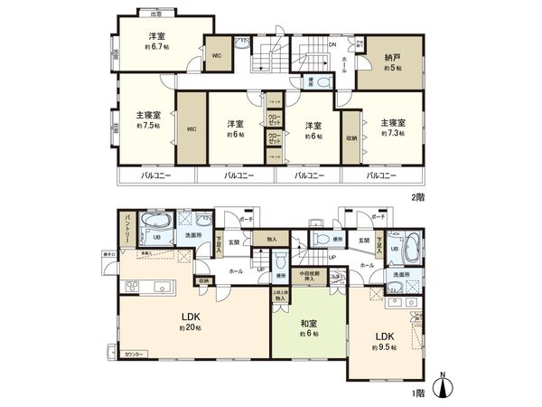 上杉4丁目 ニ世帯住宅 間取図(平面図) 間取図(平面図)