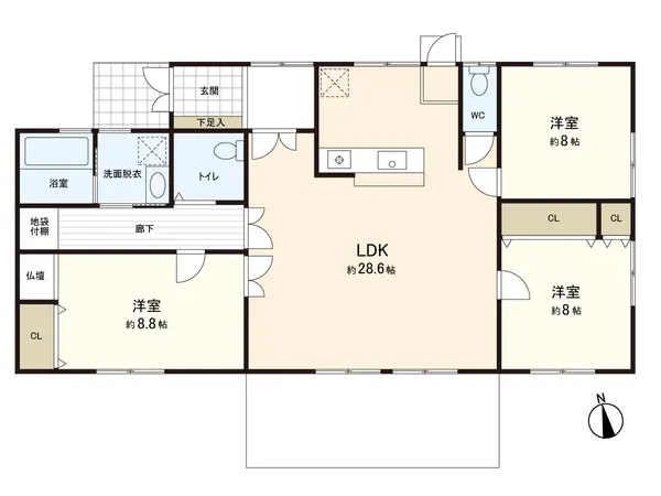 LDKは開放感のある28.6帖です。