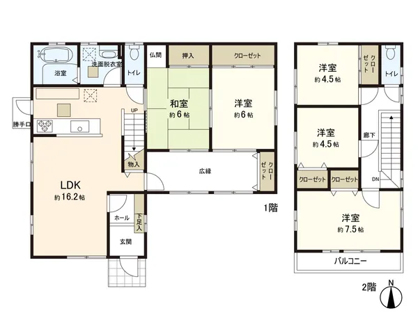 間取図5LDKの広々とした間取で、ファミリー向けの住宅