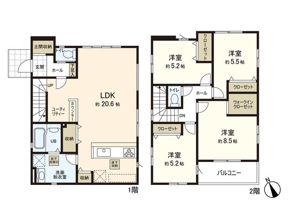 新築戸建 水の森2丁目1号棟 間取図(平面図) 新築戸建 水の森2丁目1号棟 間取図(平面図)