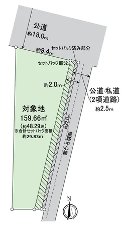 北東と南東の道路に面した角地です。