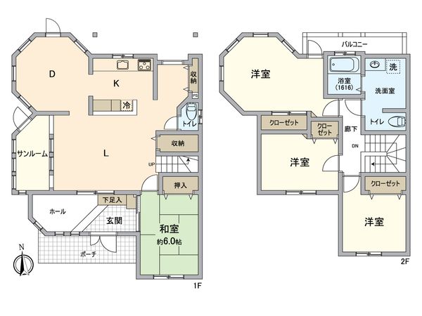 目黒町戸建 収納スペースが豊富な4LDKの間取り。雨の日でも安心のサンルーム付きです。