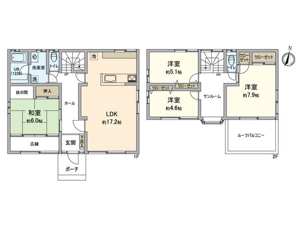 益野町戸建 便利な全居室収納スペース付！ファミリーにおすすめ、4LDKの間取りです。