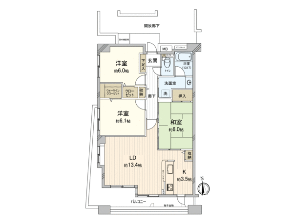 グラン・コートさい　Ⅴ番館 便利な全居室収納スペース付！ファミリーにおすすめの3LDK。6階の南西角部屋です。