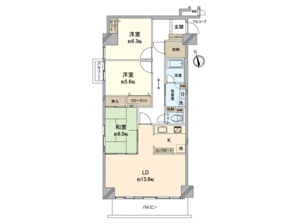 両備グレースマンション医大南 収納スペースが豊富な3LDK南東角部屋です。