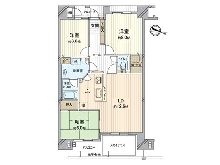 ロイヤルガーデン岡山運動公園 ＜間取り図＞ファミリーにおすすめの３LDK。寝室、お子様のお部屋など分けた使い方が可能です。