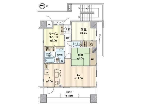 眺望の良い最上階の北東角部屋。便利な全居室収納スペース付の2SLDKです。