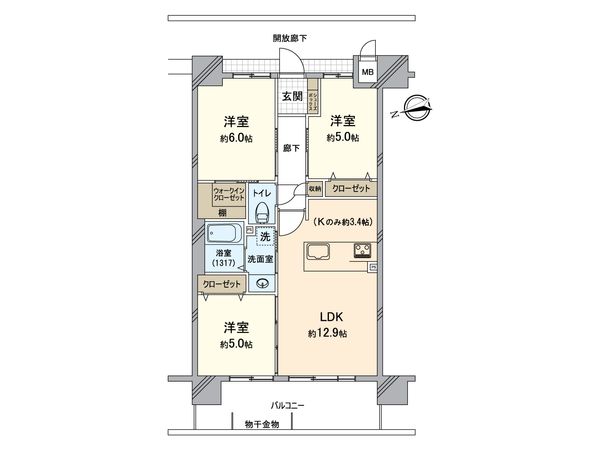 アルファライフ岡大医学部前Ⅱ 便利な全居室収納スペース付！3LDKのお部屋です。