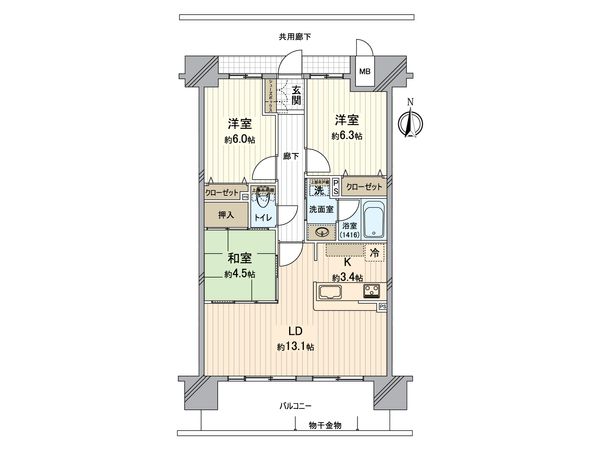 アルファステイツ岡山厚生町 ファミリーにおすすめの3LDK。寝室、お子様のお部屋など分けた使い方が可能です。