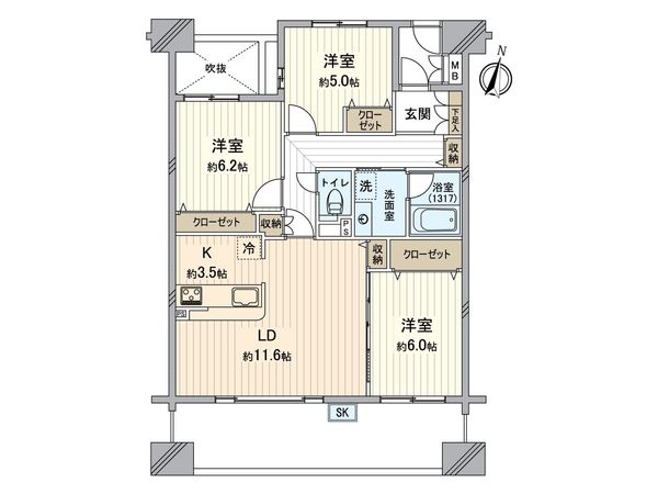グラン・コート岡北大橋 間取図(平面図) グラン・コート岡北大橋 間取図(平面図)