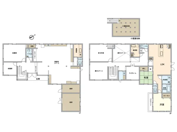 1階が事務所、2階が居住スペース兼多目的スペースです。