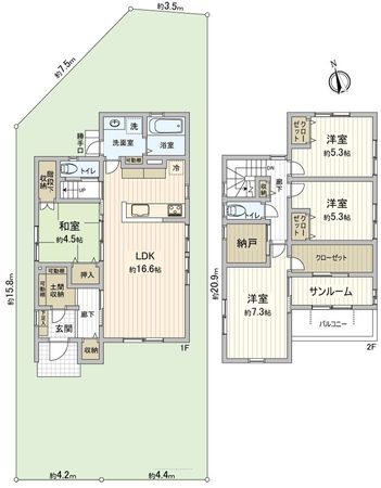 ガーデンアレイ呉市焼山政畝C号地 間取図(平面図) ガーデンアレイ呉市焼山政畝C号地 間取図(平面図)