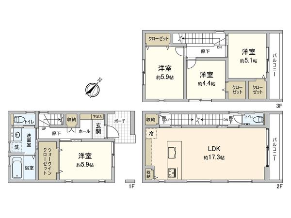 船越2丁目 戸建 北棟 間取図(平面図) 間取図(平面図)