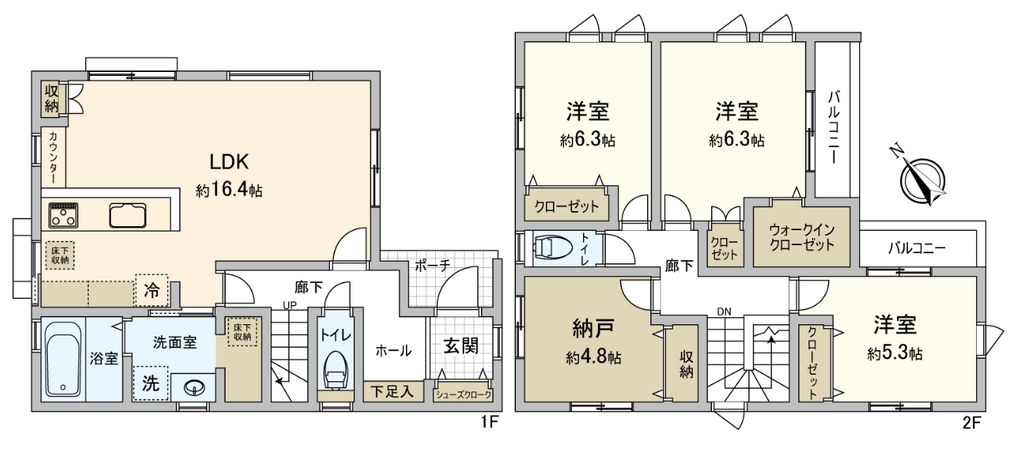 庚午中1丁目 13号棟 新築戸建て 間取図(平面図) 庚午中1丁目 13号棟 新築戸建て 間取図(平面図)