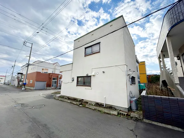 現地写真、JR千歳線「平和」駅徒歩7分、土地面積：113.51平米（約34.33坪）、角地、整形地、建ぺい率60％・容積率200％