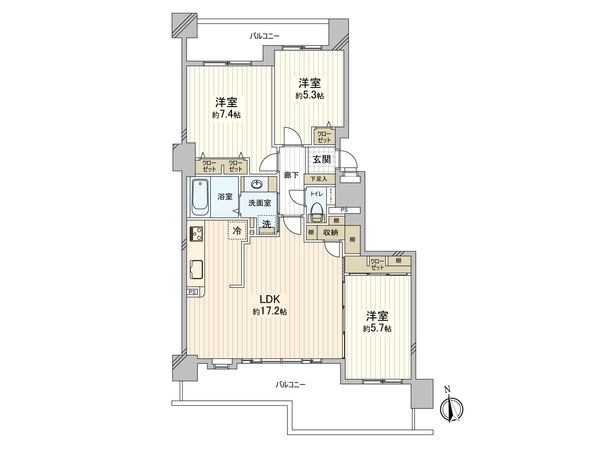 クリーンリバーフィネス手稲オーブ 間取図(平面図) クリーンリバーフィネス手稲オーブ 間取図(平面図)