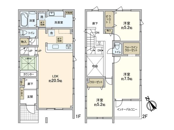 伏古8条3丁目 新築戸建2号棟 間取図(平面図)