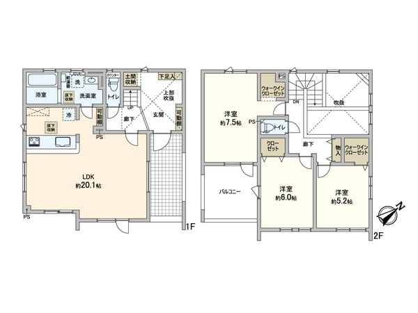 新琴似1条2丁目 新築戸建 間取図(平面図) 新琴似1条2丁目 新築戸建 間取図(平面図)