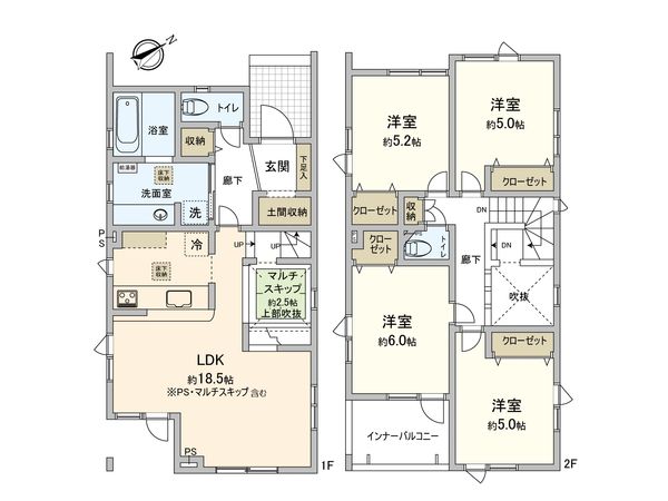 東郊2丁目 1号棟 新築戸建 間取図(平面図) 東郊2丁目 1号棟 新築戸建 間取図(平面図)