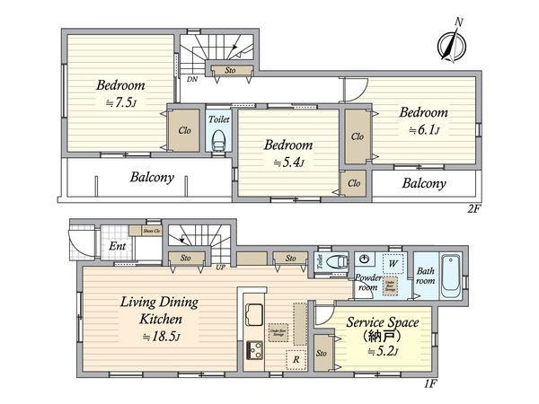 中村区下米野町2丁目 1号棟 間取図(平面図) 間取図(平面図)