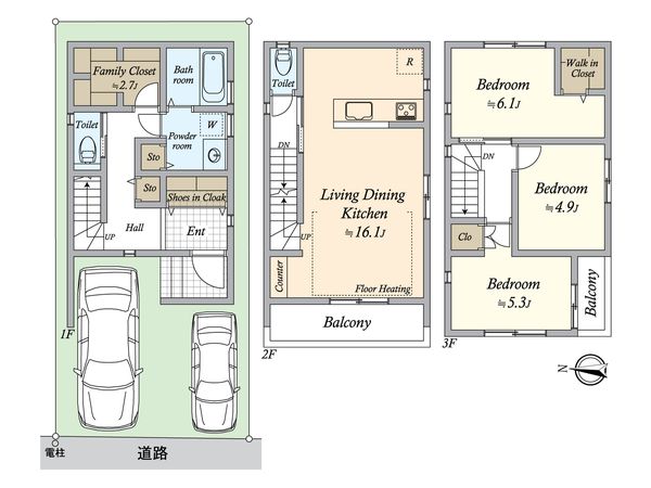 西区上名古屋3丁目 2号棟 間取図(平面図) 西区上名古屋3丁目 2号棟 間取図(平面図)