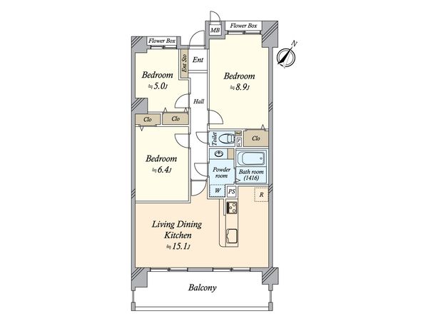 レインボー新富町 間取図(平面図) 間取図(平面図)
