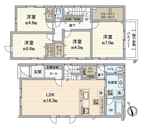 緑区徳重3丁目 新築戸建 1号棟 間取図(平面図) 緑区徳重3丁目 新築戸建 1号棟 間取図(平面図)