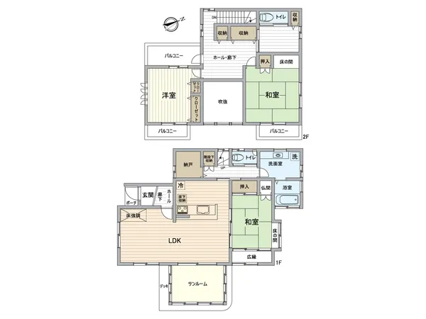 2階建て3SLDKのお住まいです。土地面積：174.87平米（約52.89坪）　建物面積：123.86平米（約37.46坪）
