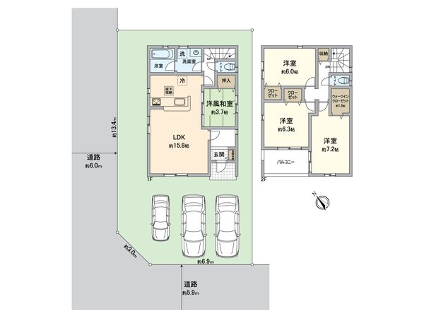 緑区諸の木2丁目 新築戸建 1号棟 間取図(平面図) 緑区諸の木2丁目 新築戸建 1号棟 間取図(平面図)